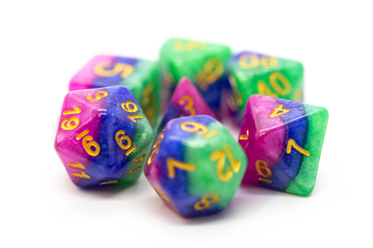 Old School 7 Piece Dnd RPG Dice Set Gradients - Jester's Court