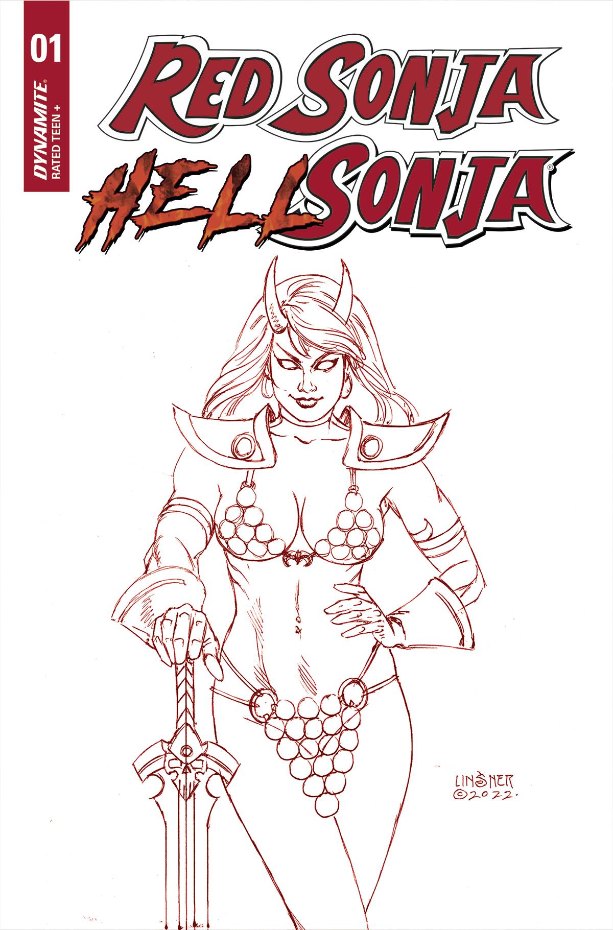 Red Sonja Hell Sonja #1 Cover V 1 for 10 Last Call Incentive Linsner Fiery Red Line Art