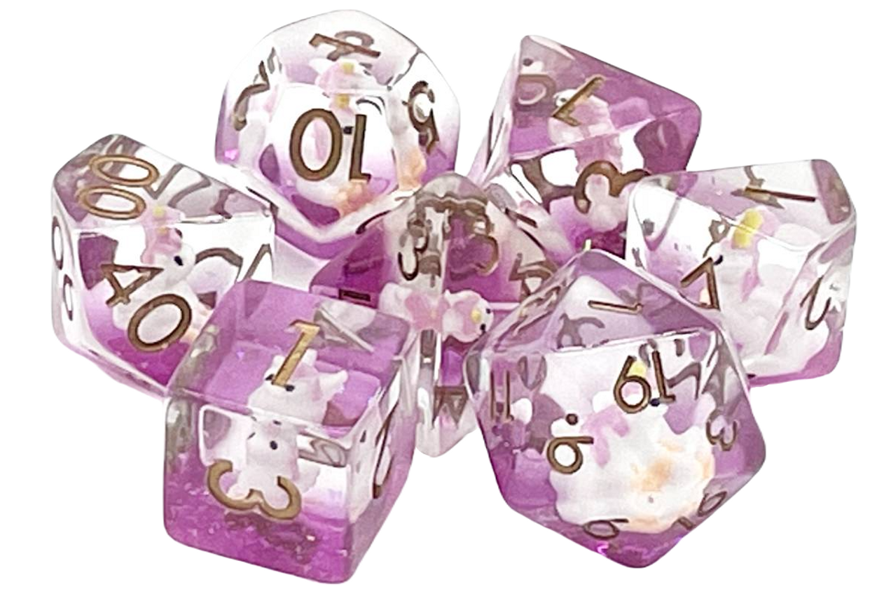 Old School 7 Piece Dnd RPG Dice Set Animal Kingdom - Pink Unicorn