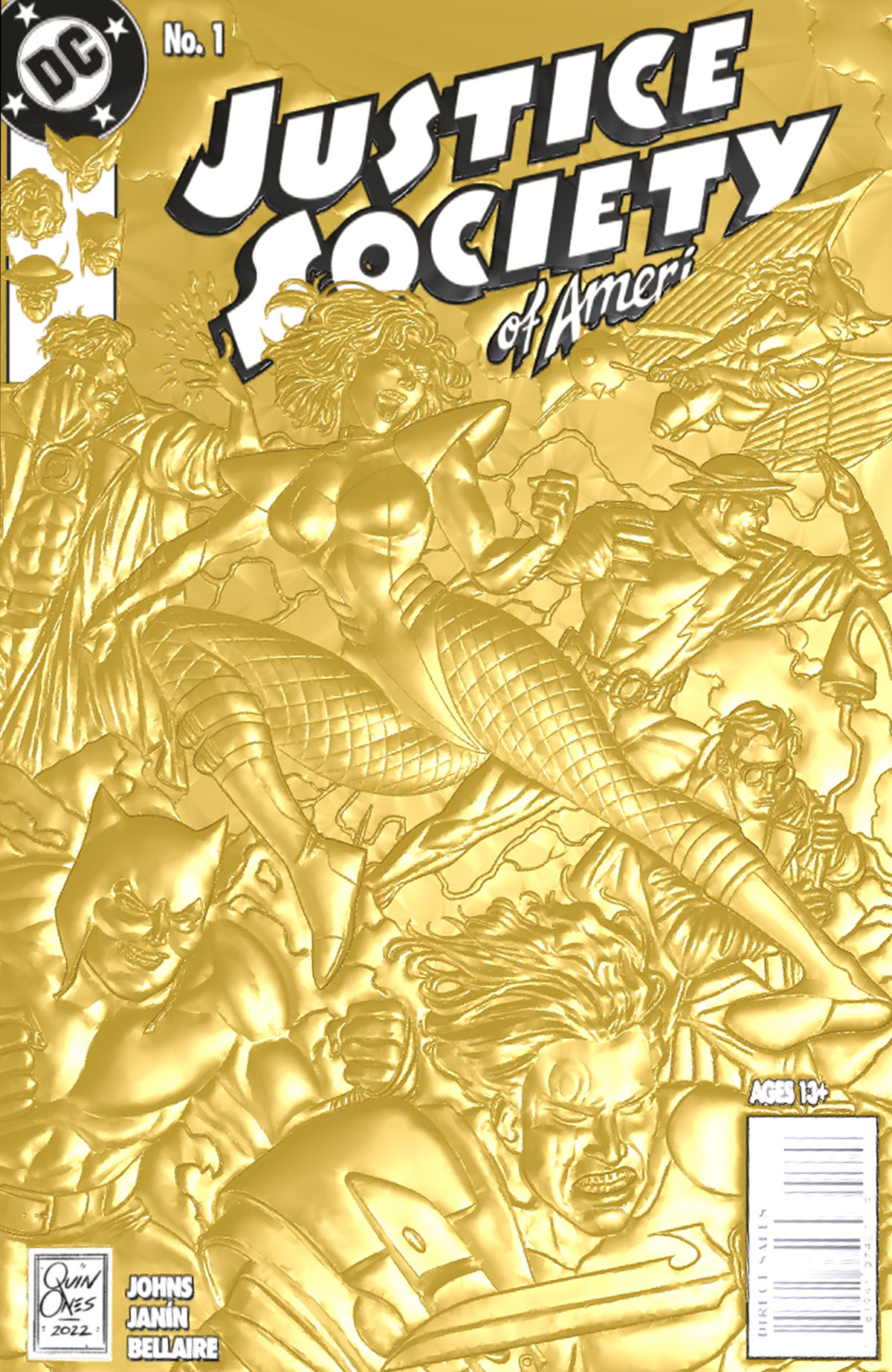 Justice Society of America #1 Cover C Joe Quinones 90's Cover Month Foil Multi-Level Embossed Card S