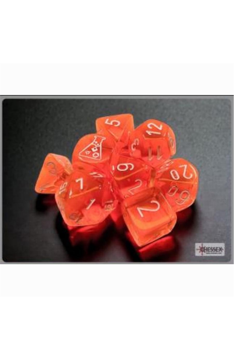 Chessex Lab Dice: Translucent Neon Orange/White 7-Die Set (Series 7)