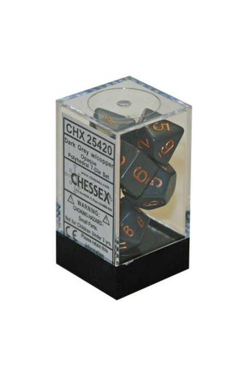 Chessex Manufacturing Opaque Dark Grey With Copper Polyhedral Dice Set CHX 25420 