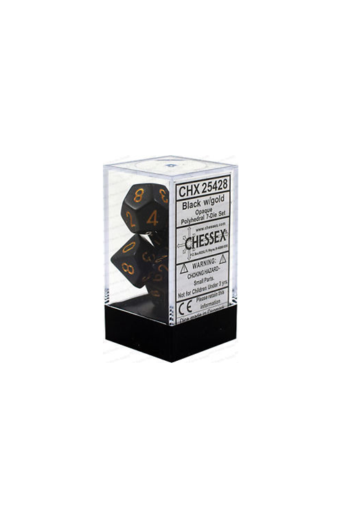 Dice Set of 7 - Chessex Opaque Black With Gold Numerals Chx 25428