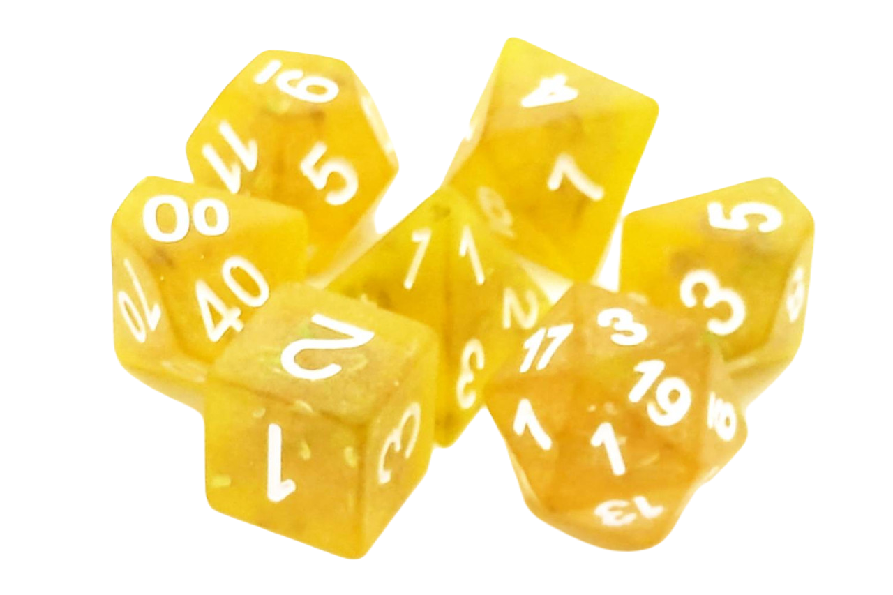 Old School 7 Piece Dnd RPG Dice Set Infused - Frosted Firefly - Yellow W/ White