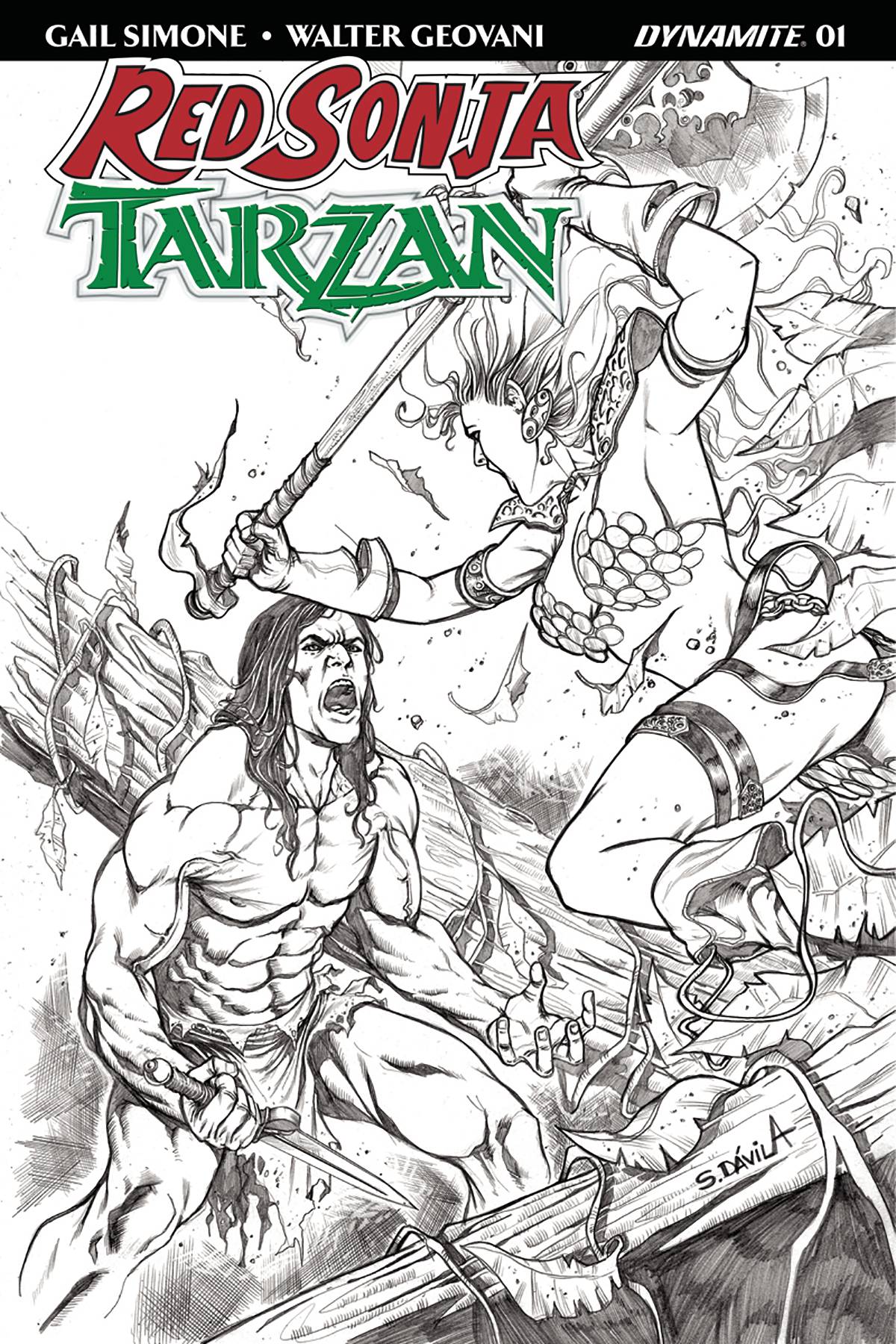 Red Sonja Tarzan #1 Cover G 20 Copy Davila Black & White Incentive