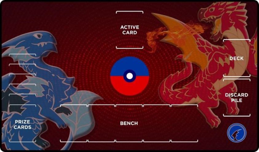 Red And Blue Dragon Playmat With Pokémon Compatible Zones