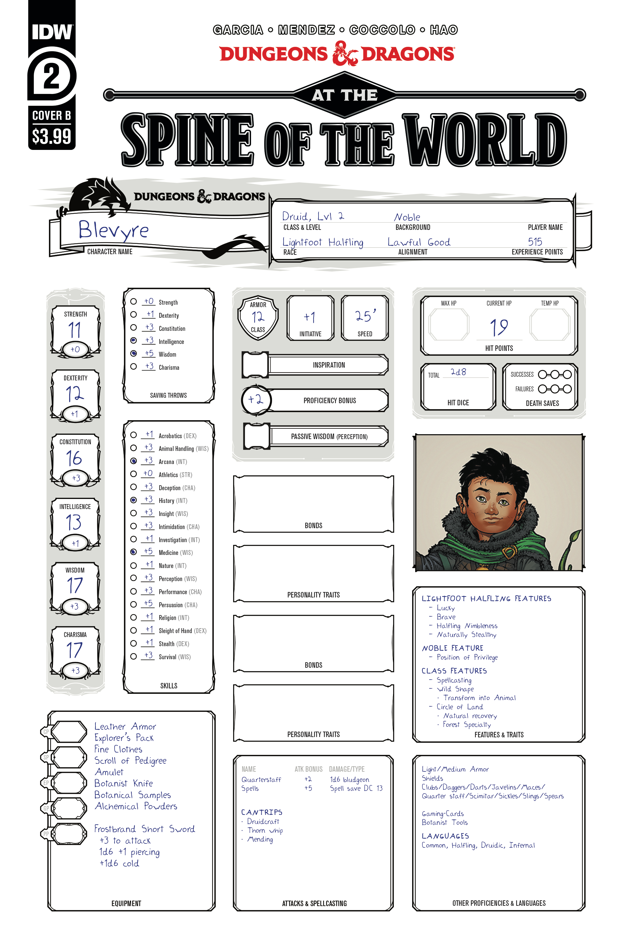 Dungeons & Dragons At Spine of World #2 Cover B Character Sheet (Of 4)