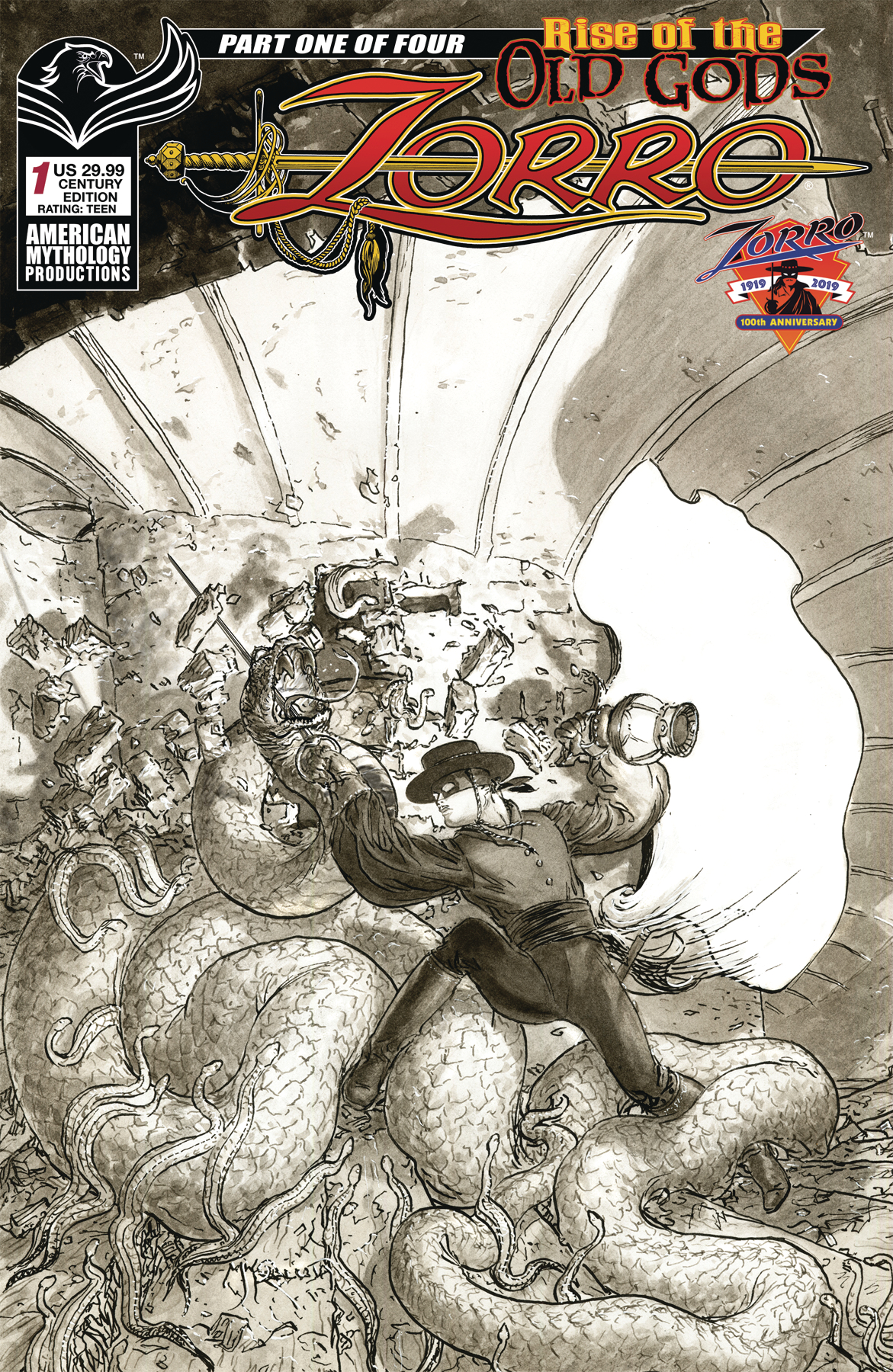 Zorro Rise of the Old Gods #1 Cover Century Edition Black & White Kaluta