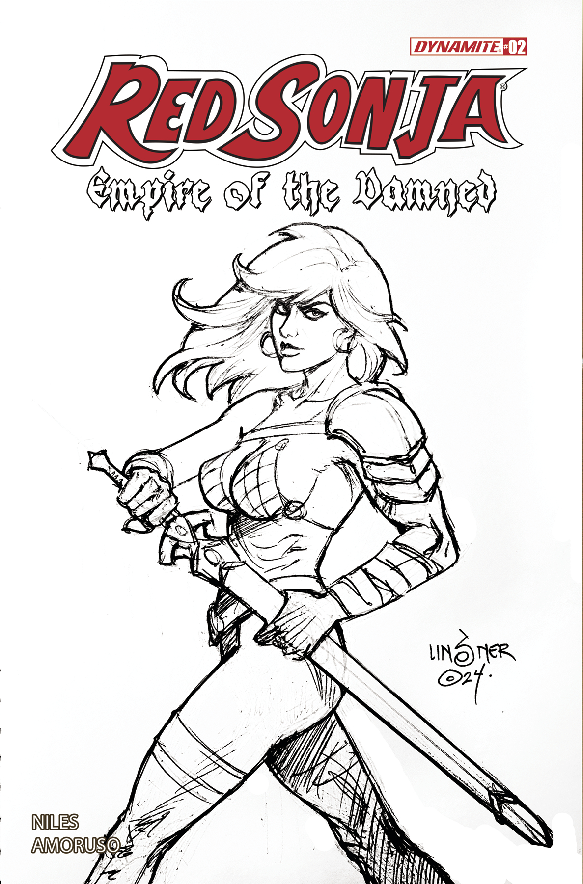 Red Sonja Empire of the Damned #2 Cover K 15 Copy Incentive Linsner Line Art