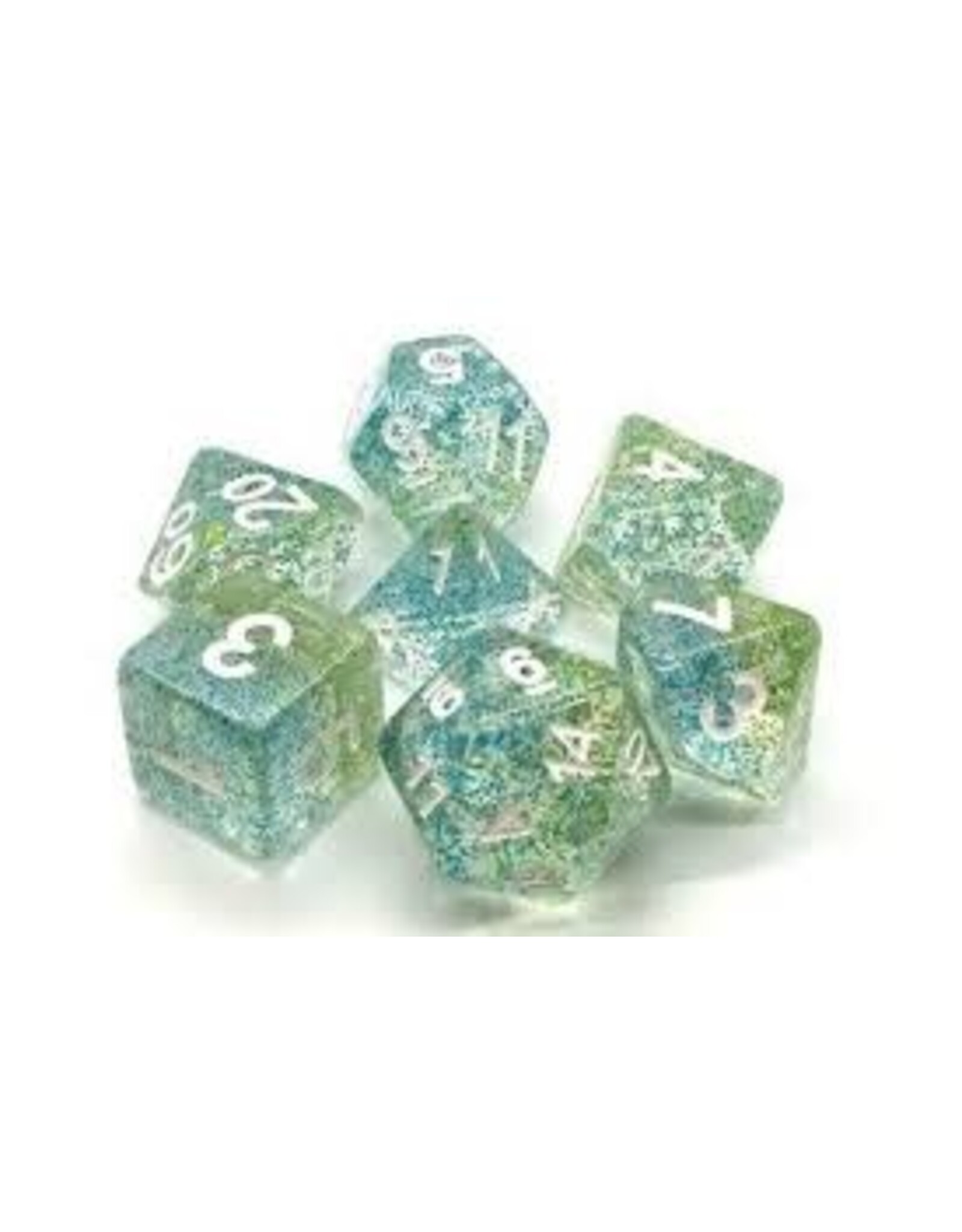 Old School 7 Piece Dnd RPG Dice Set Particles - Coral Reef