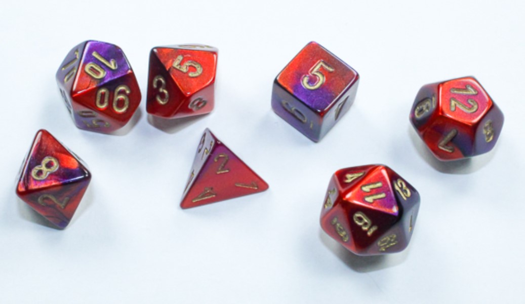 Chessex Dice: Gemini Purple-Red /gold Mini-Polyhedral 7-Die Set