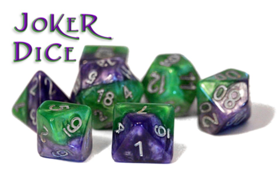 Gate Keeper Games Halfsies Dice: 7-Die Polyhedral Set “Joker” (Puzzling Purple & Grin Green) in Dice