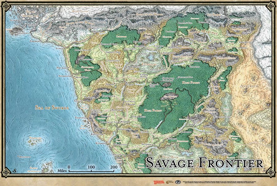 Dungeons & Dragons RPG: Forgotten Realms - Savage Frontier Map (31in x 21in)
