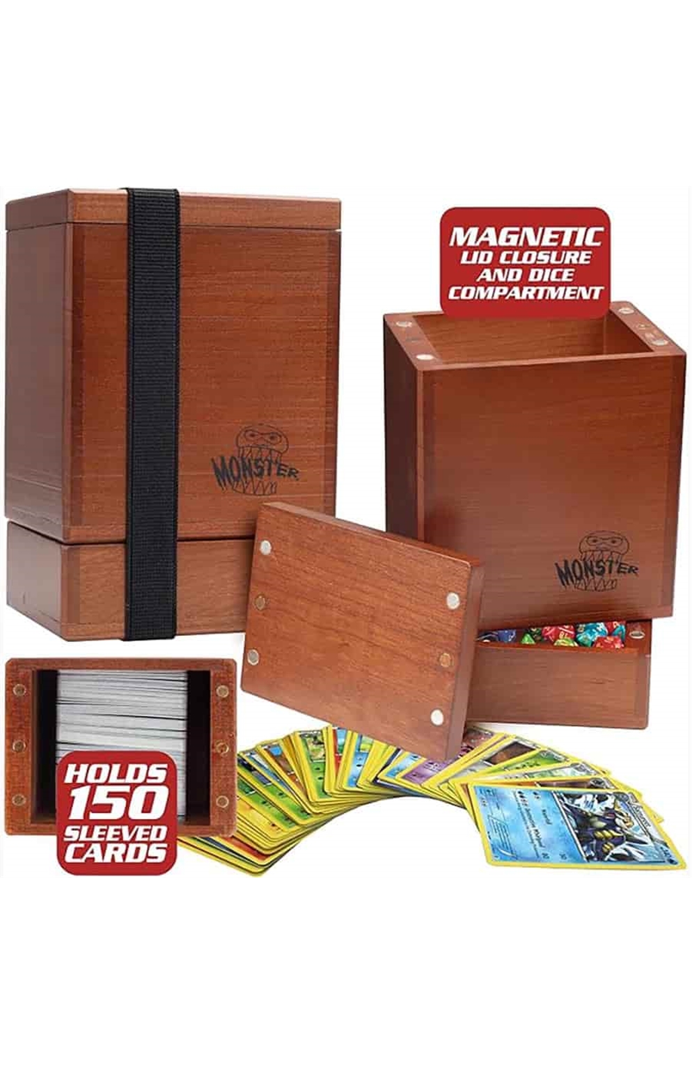 Monster Wooden Deck Box Single With Dice Tray - Cherry (150 Cards)