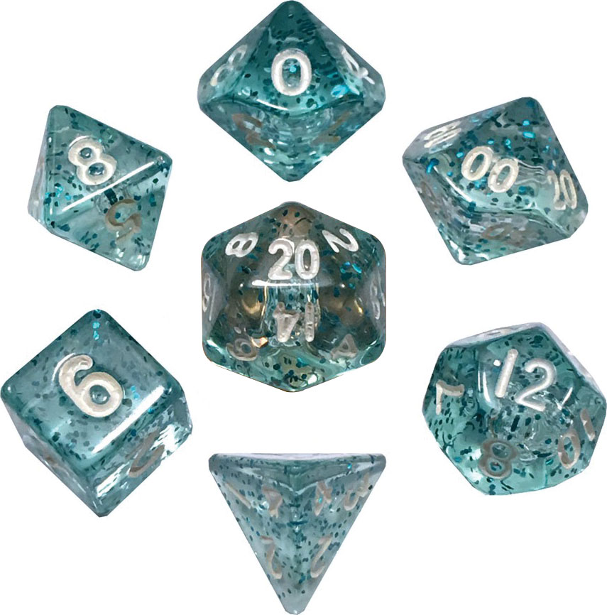 Metallic Dice Games: 10mm Mini-Polyhedral - Ethereal Light Blue with White Numerals 7-Die Set (7)