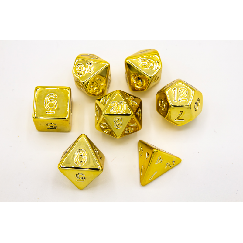 Dice Set of 7 - Almost Metal Gold With Gold Numerals