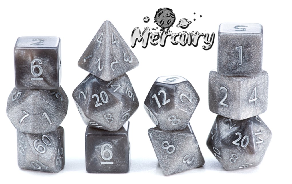 Gate Keeper Mercurial Dice: Mercury - Solar Sparkle Silver Opaque Resin Polyhedral 7-Die Set