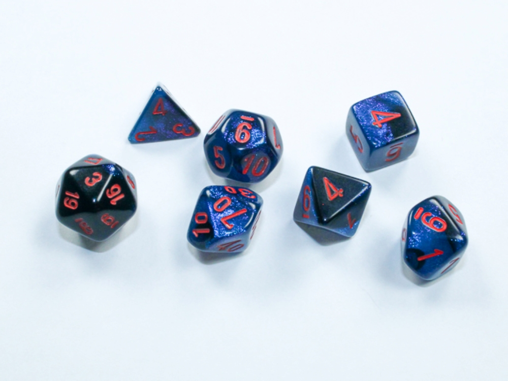 Gemini: Mini-Polyhedral Black-Starlight/red 7-Die Set