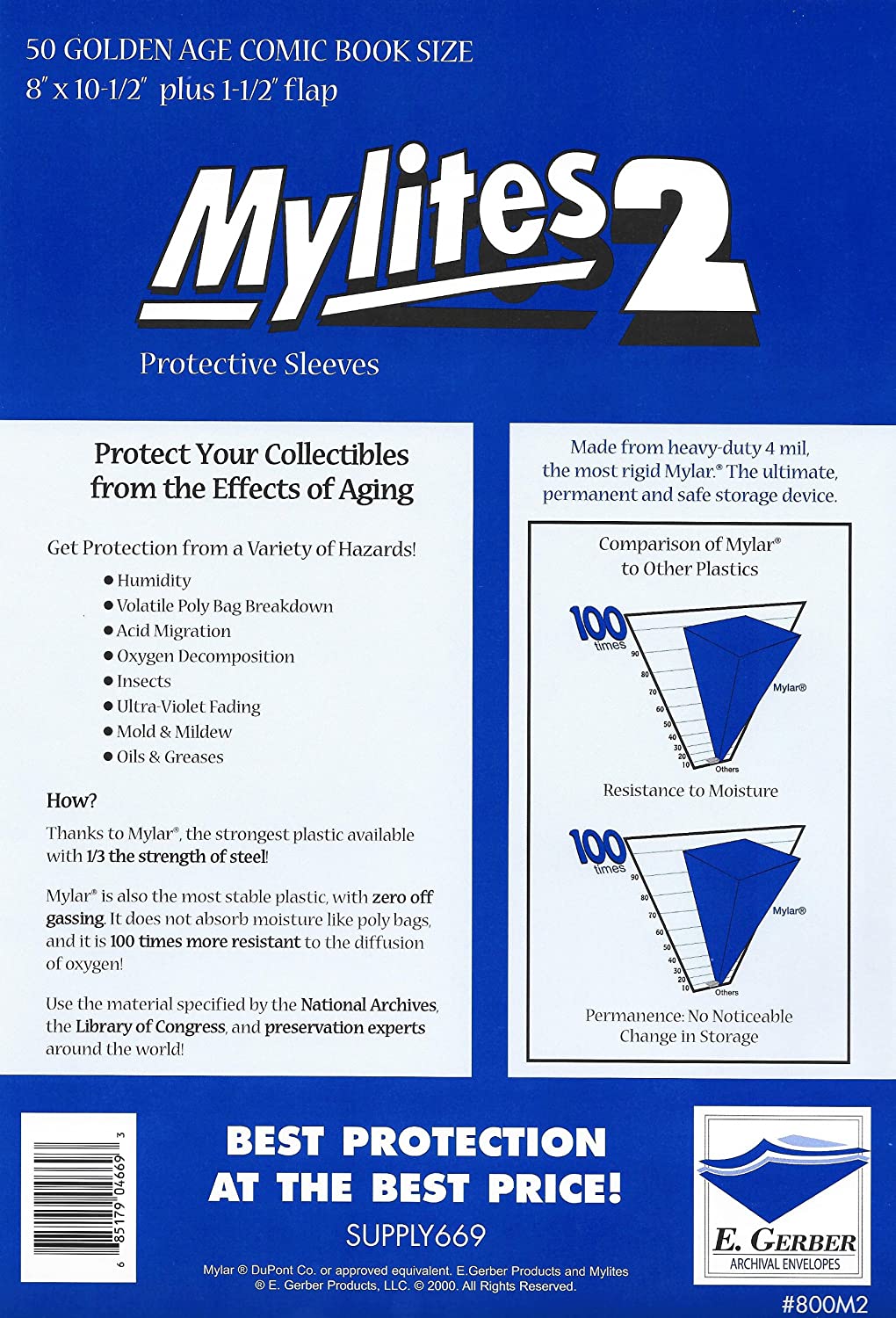 Mylites 2 Golden Age Bags - 8" x 10 1/2" + 1 1/2" Flap (pack of 50)