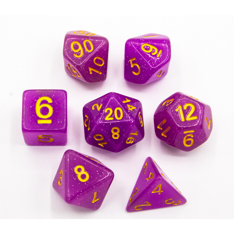 Dice Set of 7 - Jelly Purple with Gold Numerals