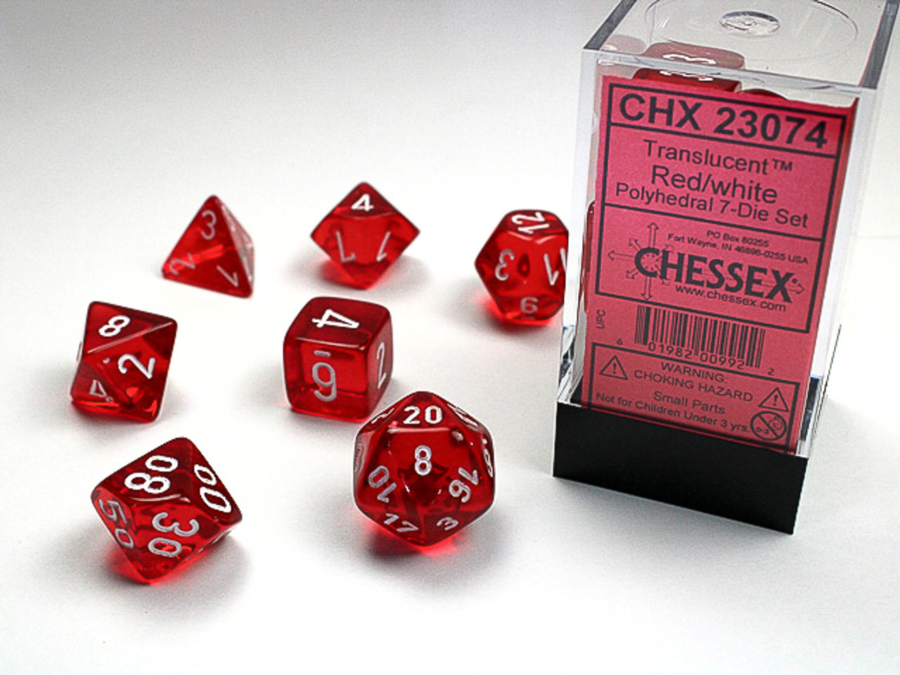 Chessex Translucent Polyhedral Red/White 7-Die Set