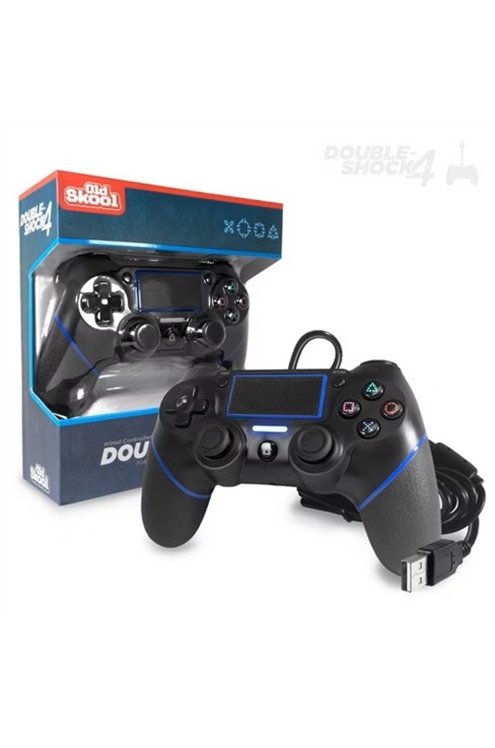 Old Skool Double Shock 4 Wired Ps4 Controller Jet Black 