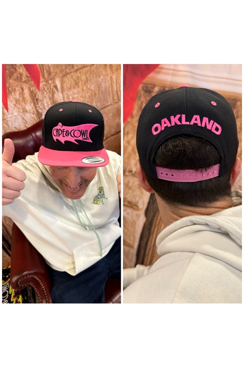 _Cape & Cowl Black And Pink Embroidered Flat Bill Snapback Hat