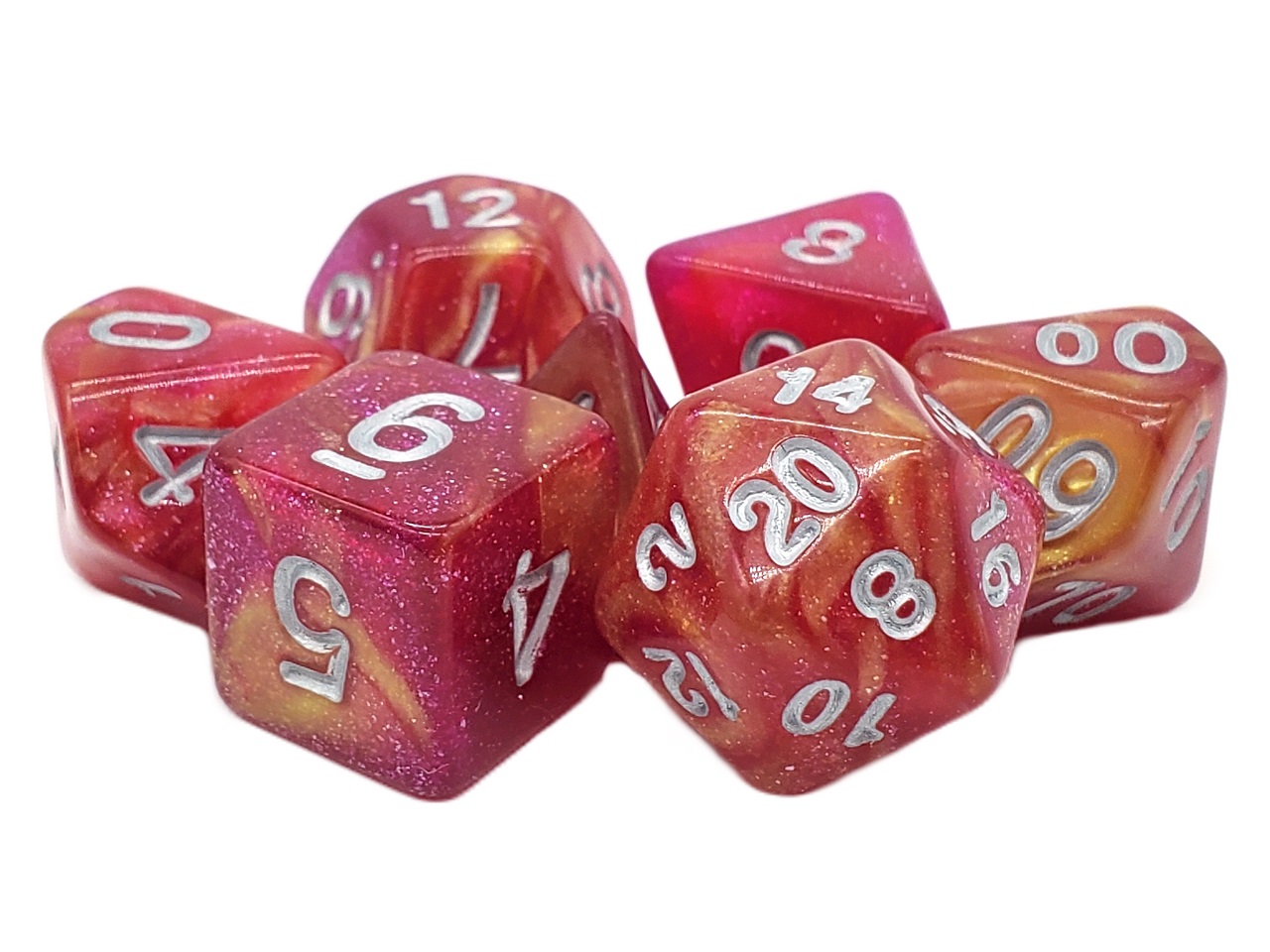 Old School 7 Piece Dnd RPG Dice Set Galaxy - Fire In The Sky