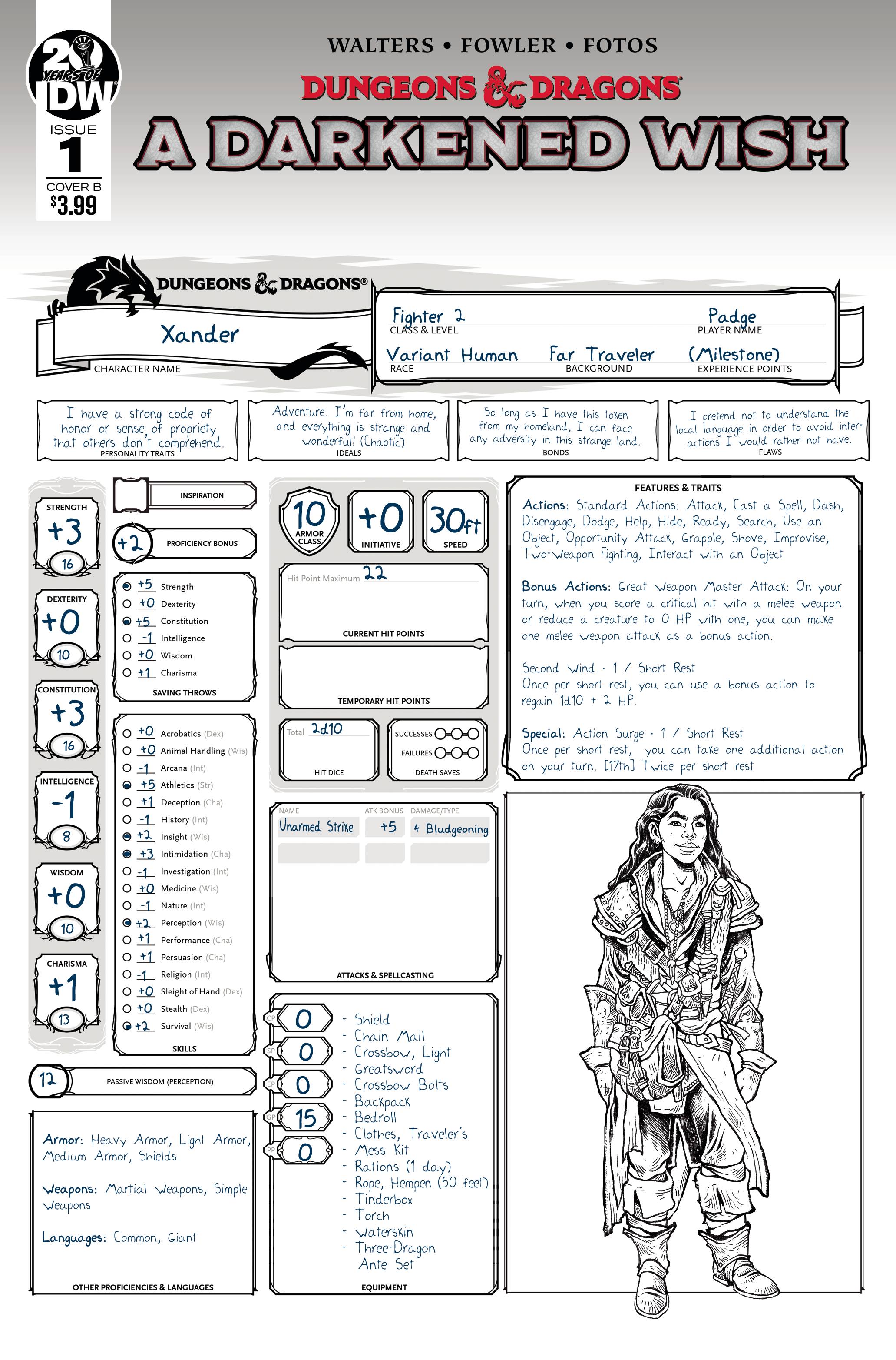 Dungeons & Dragons A Darkened Wish #1 Cover B Character Sheet