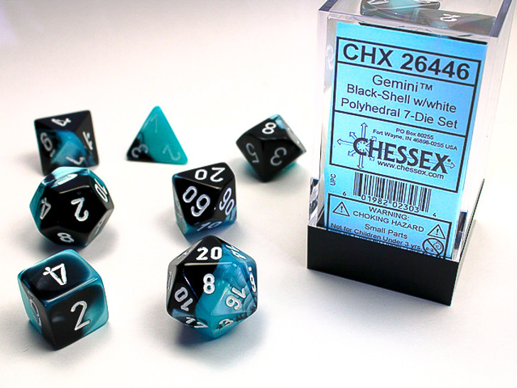 Chessex Gemini Polyhedral Black-Shell with white 7-Die Set