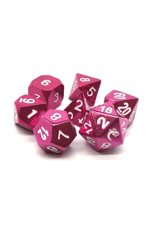 Old School Dice Metal Rpg Dice Poly Set - Electric Pink