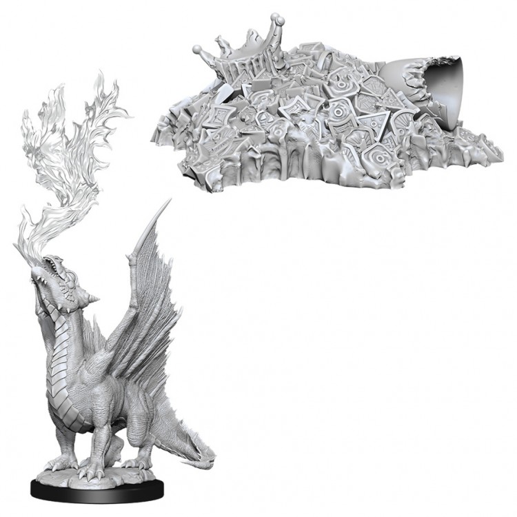 Dungeons And Dragons Minatures: Gold Dragon Wyrmling And Small Treasure Pile