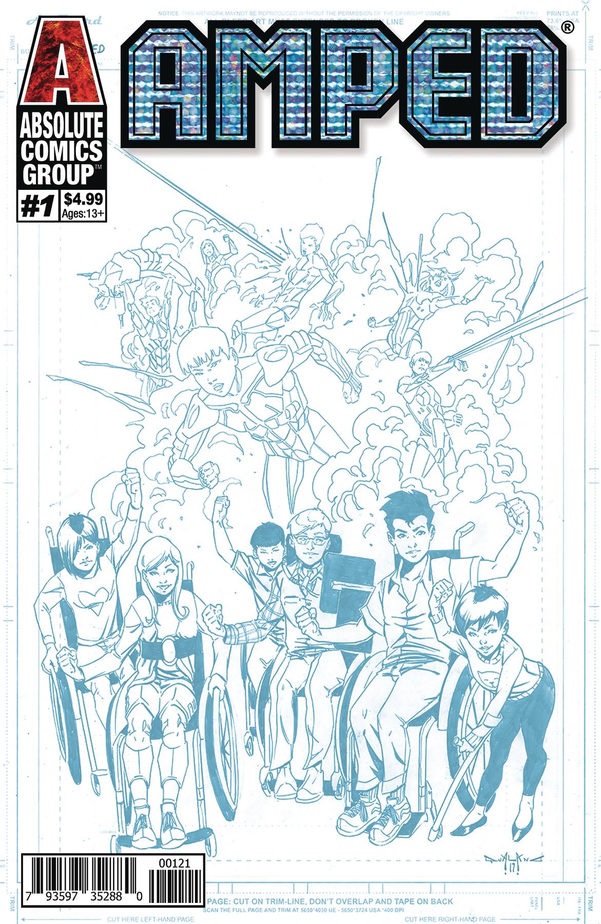 Amped #1 Blue Line Holographic Logo Variant Cover