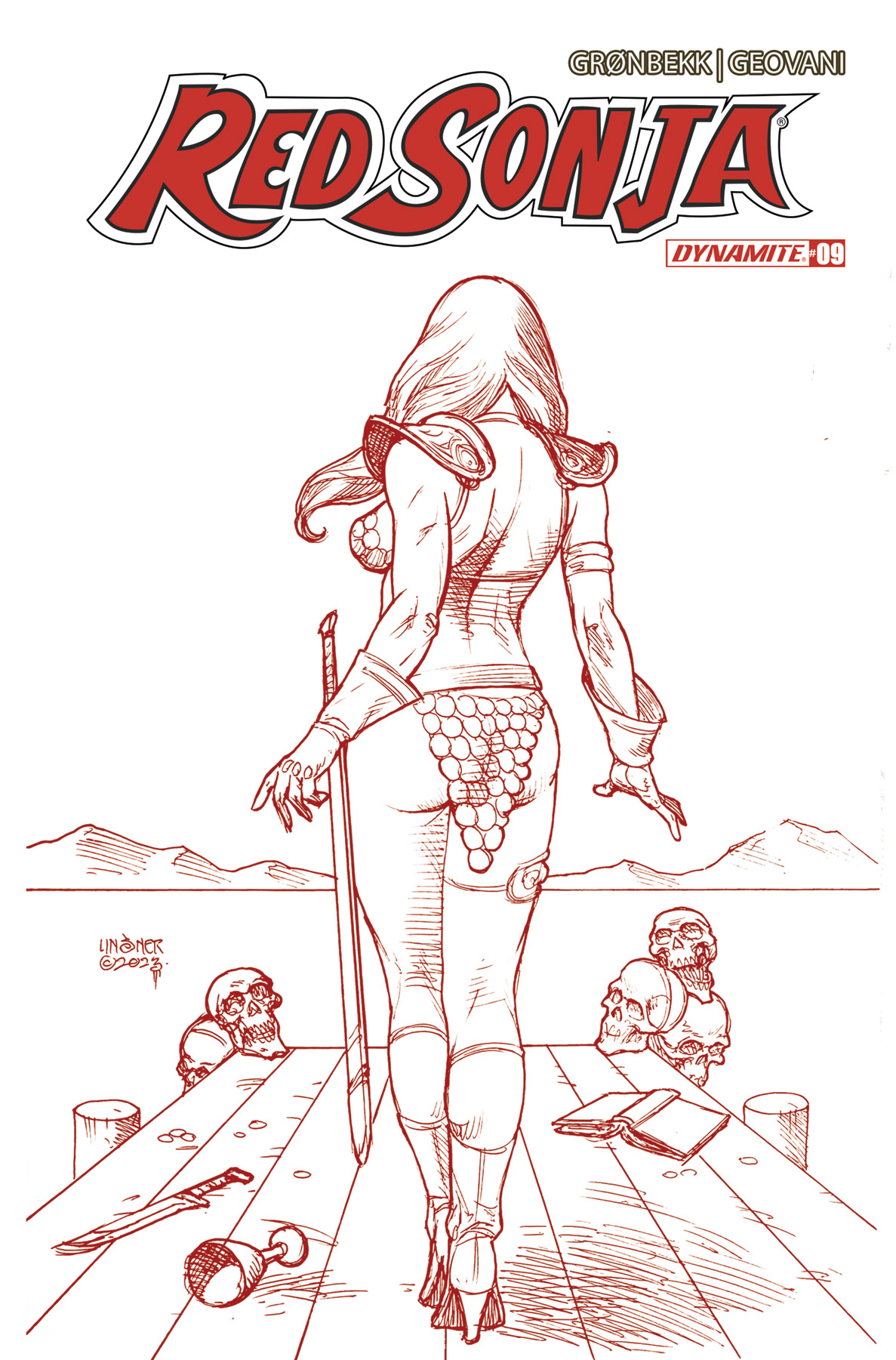 Red Sonja 2023 #9 Cover Q 10 Copy Last Call Incentive Linsner Fiery Red Line Art