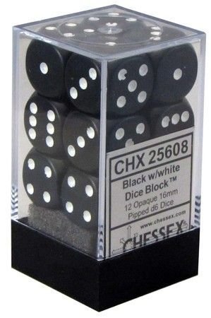 Chessex 16mm D6 Dice Set Black - White