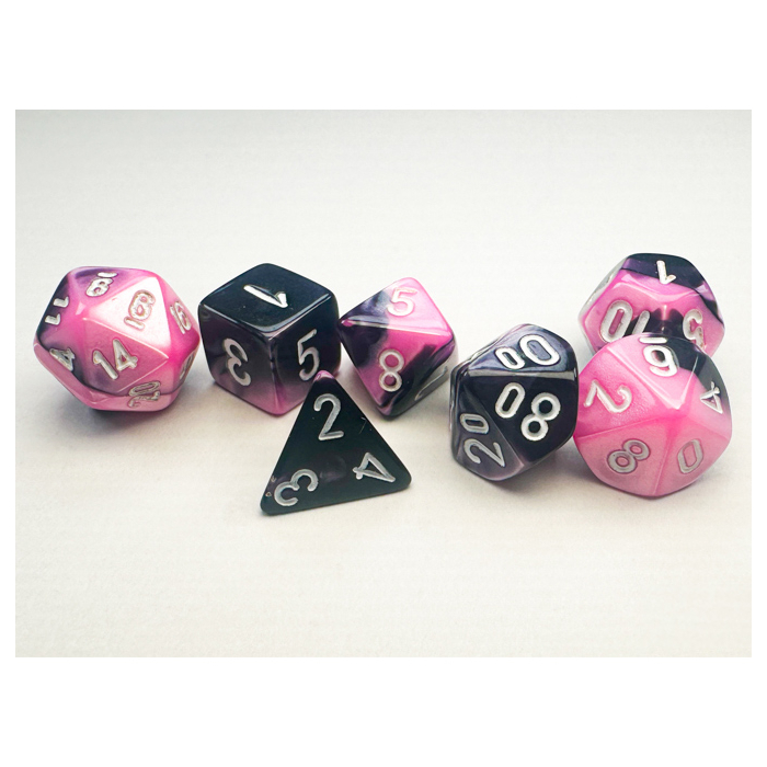 Chessex Dice: Gemini Mini-Polyhedral Black-Pink/White 7-Die Set