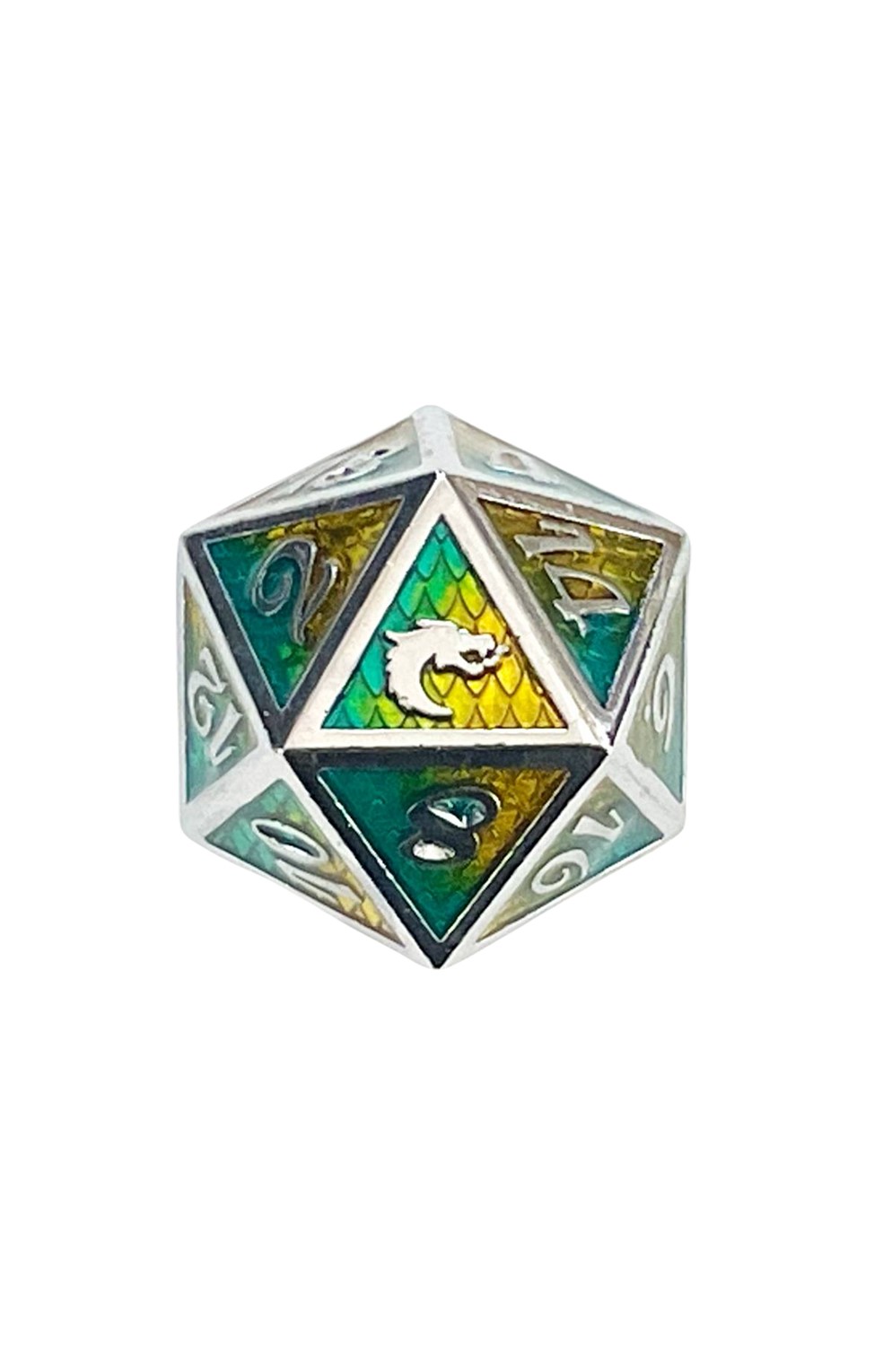 Old School Dnd Rpg Metal D20: Dragon Scale - Green & Yellow