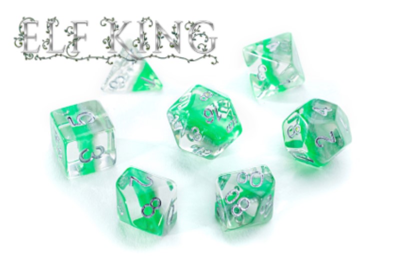 Gate Keeper Games Eclipse Dice: 7-Die Set “Elf King” (Royal Silver & Hawthorne Green) 