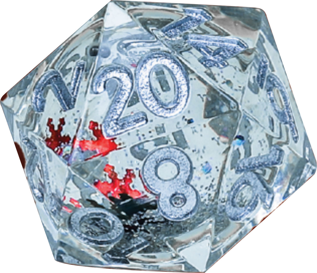 Snow Globe 22Mm Sharp D20 Silver Ink & Glitter Red Flakes