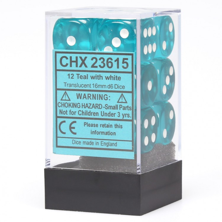 DICE D6 CHX23615 Translucent 16mm Teal White (12)
