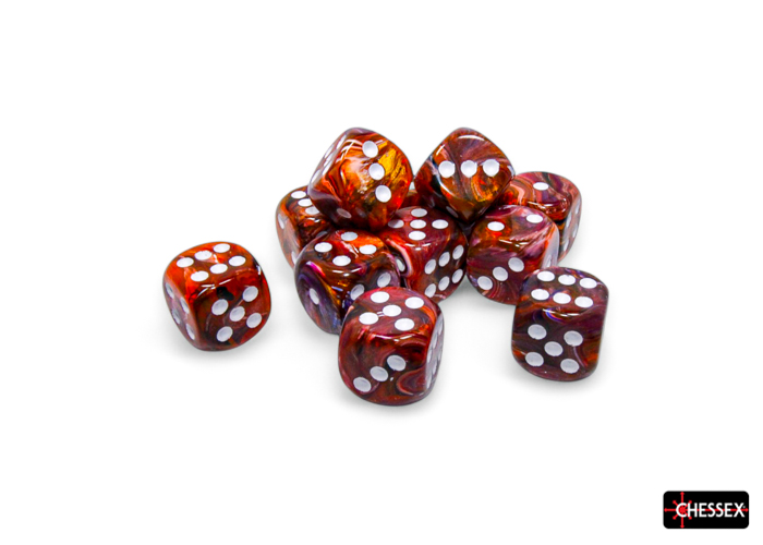 Chessex Dice: 16mm D6 Festive - Symphony with White Pips Black-Light Reactive Dice Block (12)