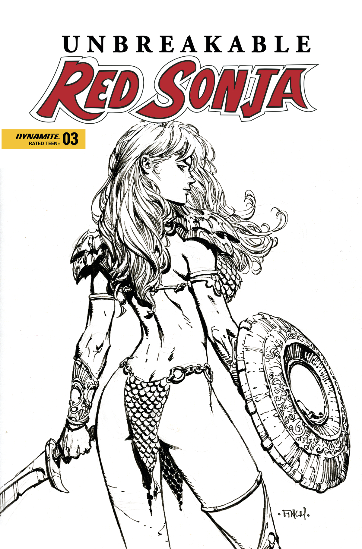 Unbreakable Red Sonja #3 Cover D Finch Black & White