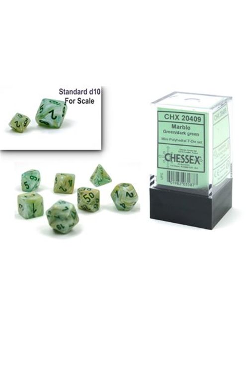 Chessex Marble Green with Dark Green Numerals Mini Polyhedral 7 Die Set