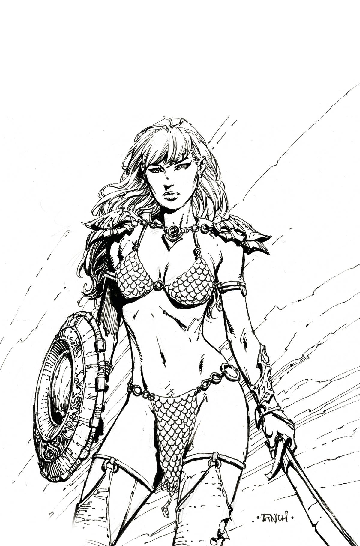 Unbreakable Red Sonja #1 Cover L 1 for 30 Incentive Finch Black & White Virgin