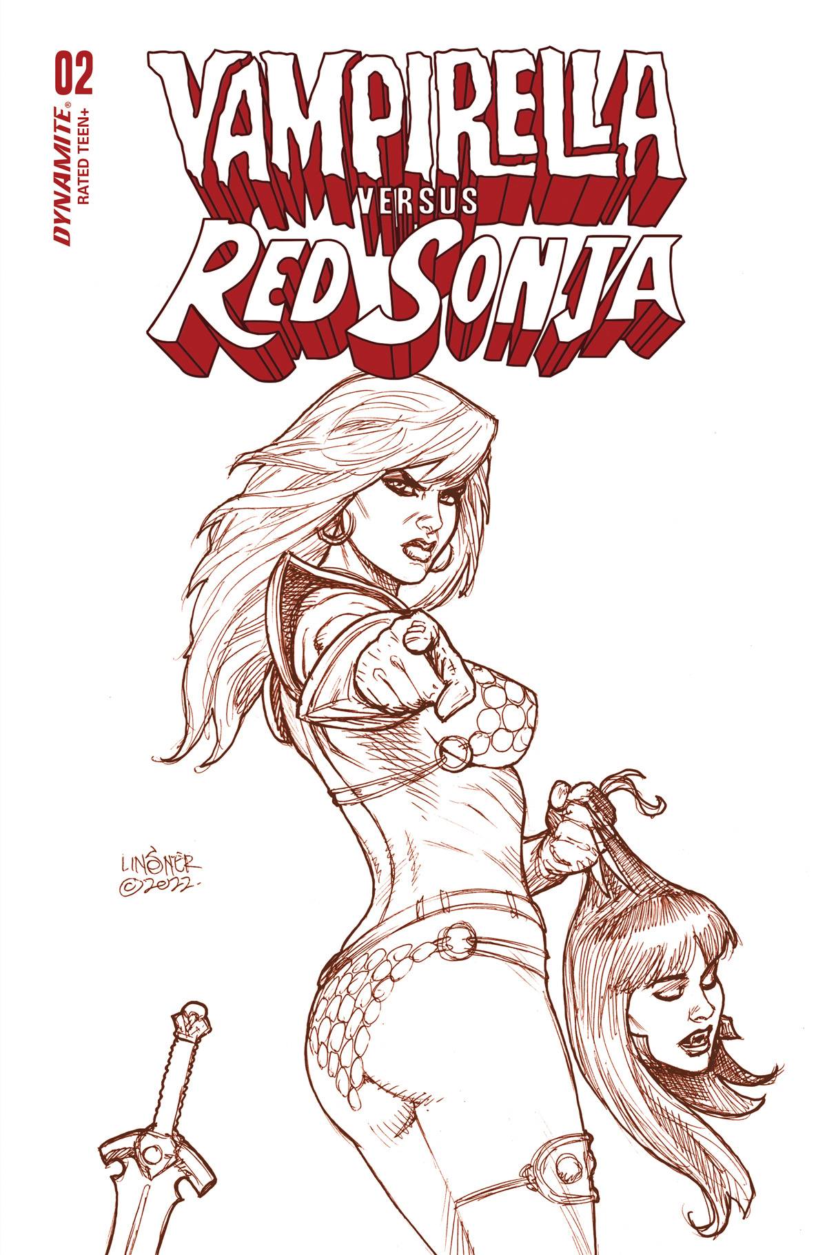 Vampirella Vs Red Sonja #2 Cover V 1 for 10 Last Call Incentive Linsner Fiery Red Line Art