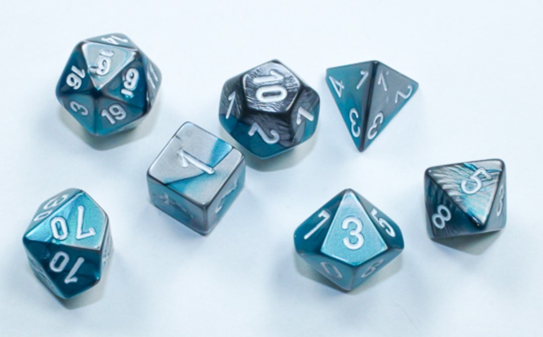 Chessex Dice: Gemini Mini-Polyhedral Steel-Teal /white 7-Die Set