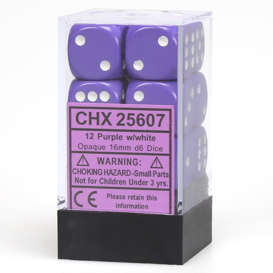 DICE D6 CHX25607 Opaque 16mm Purple White (12)