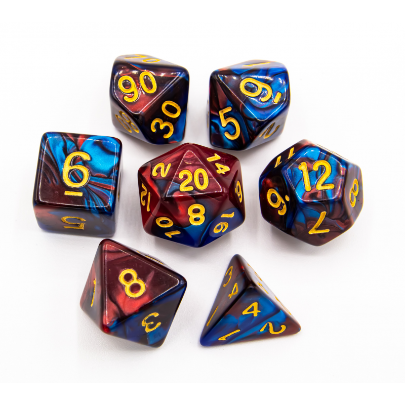 Blue/Copper Set of 7 Fusion Polyhedral Dice With Gold Numbers