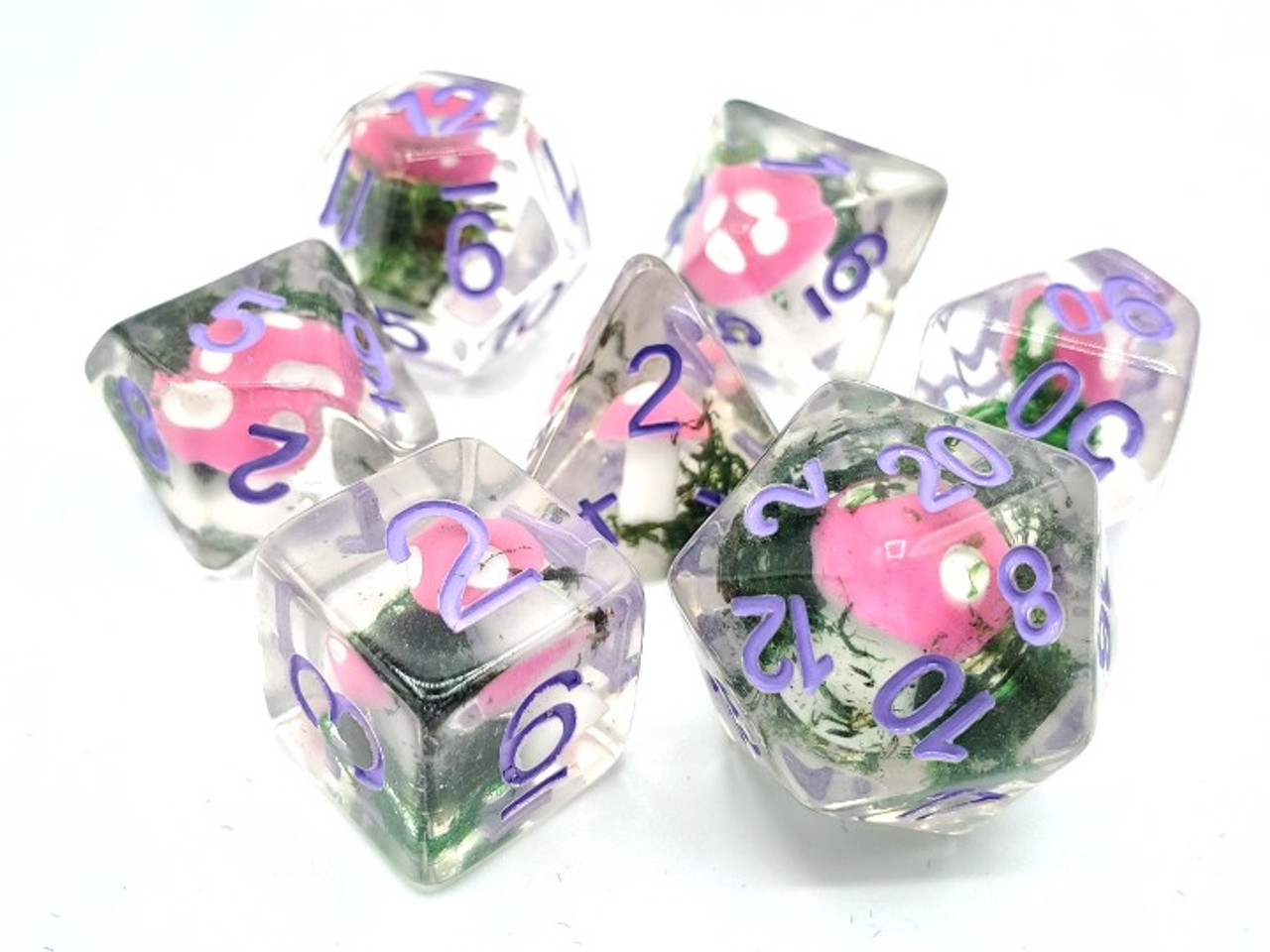 Old School 7 Piece Dnd RPG Dice Set Infused - Pink Shrooms