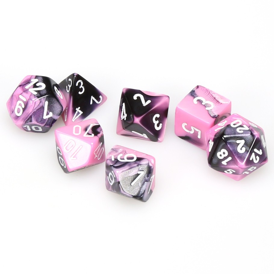 Dice Set of 7 - Chessex Gemini Black & Pink with White Numerals CHX 26430